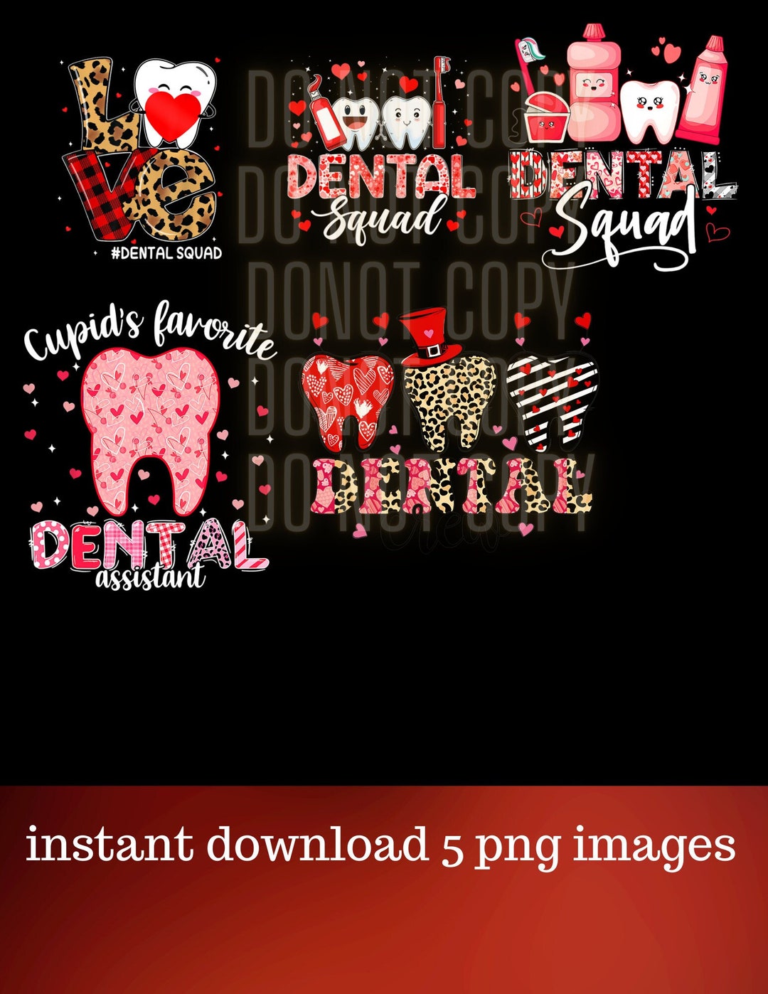 Dental Valentine Png Bundle, Valentine's Day Dental Love Png, Valentine