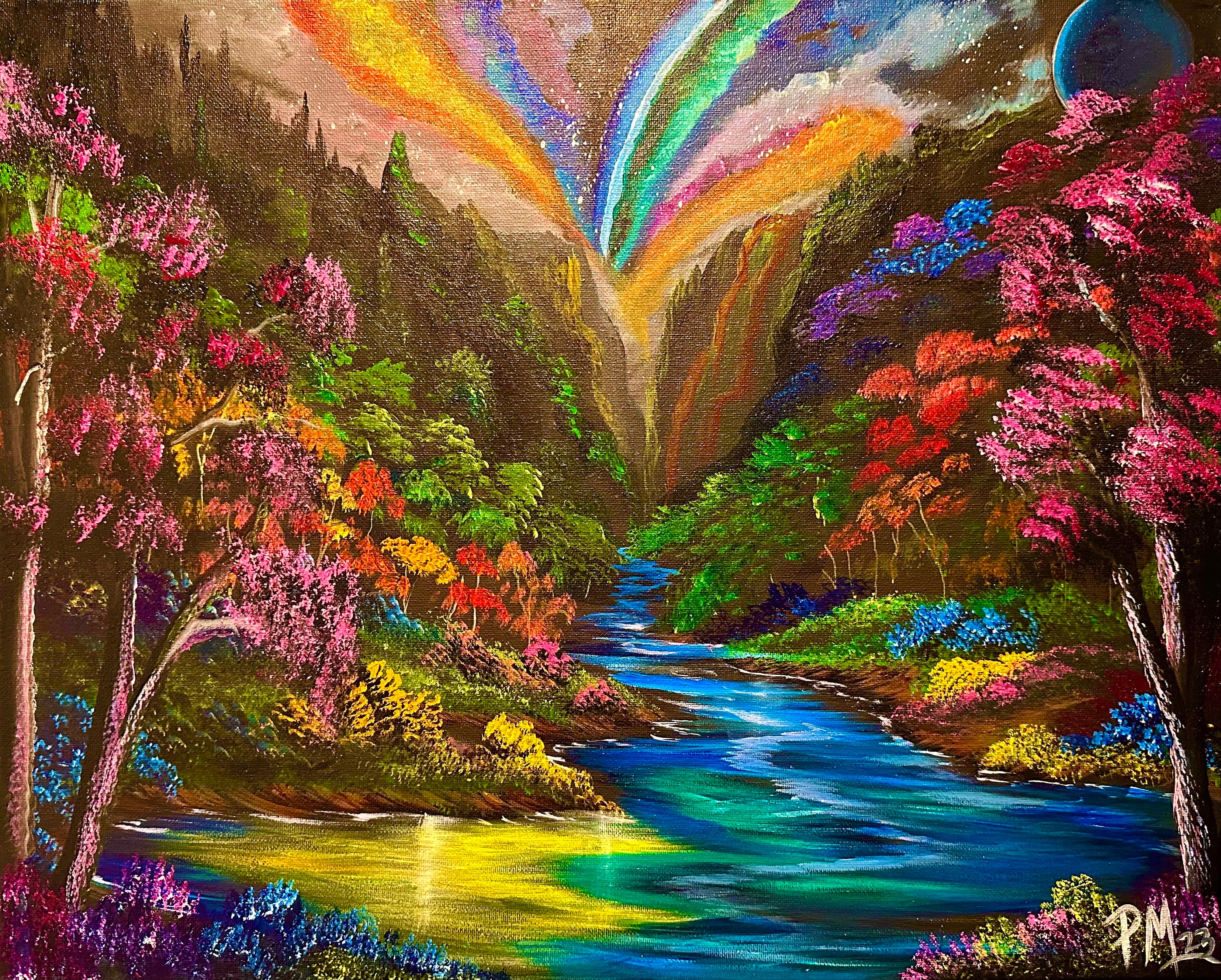 Psychedelic River Landscape Painting, Original Art (16x20) - Etsy