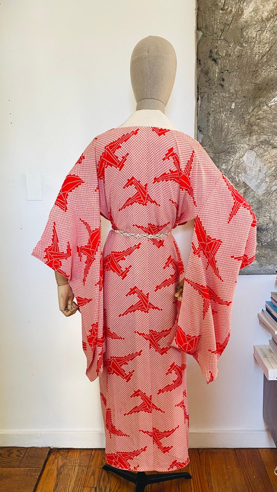 Red and white faux Shibori vintage kimono juban - image 3