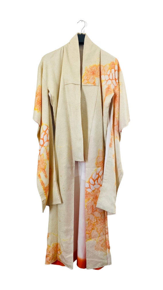 Yellow & orange silk vintage Shibori furisode kim… - image 8