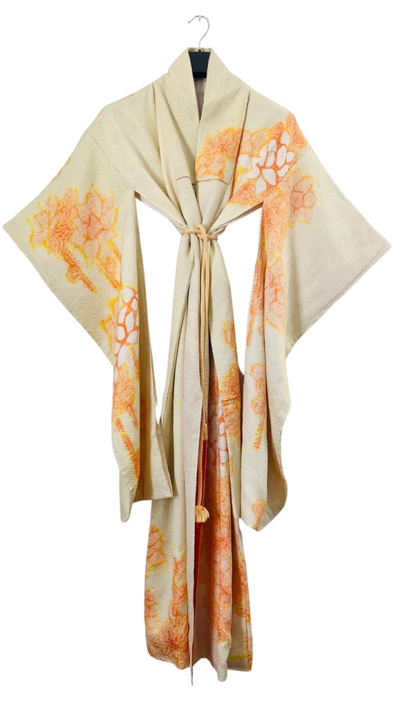 Yellow & orange silk vintage Shibori furisode kim… - image 2