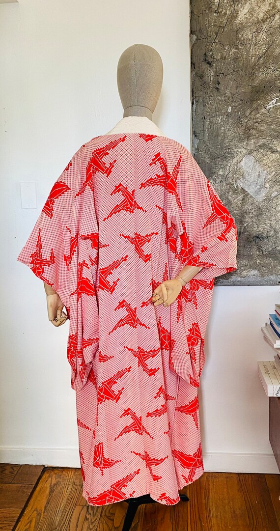 Red and white faux Shibori vintage kimono juban - image 5