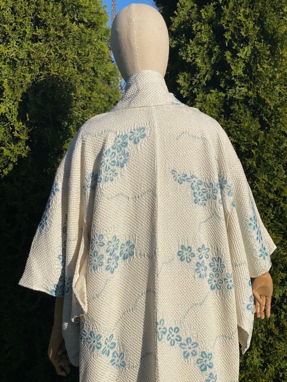 Beige & light  blue Shibori vintage kimono - image 9