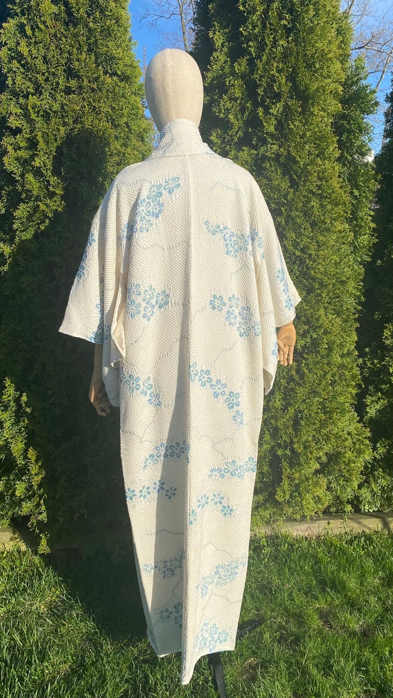 Beige & light  blue Shibori vintage kimono - image 5