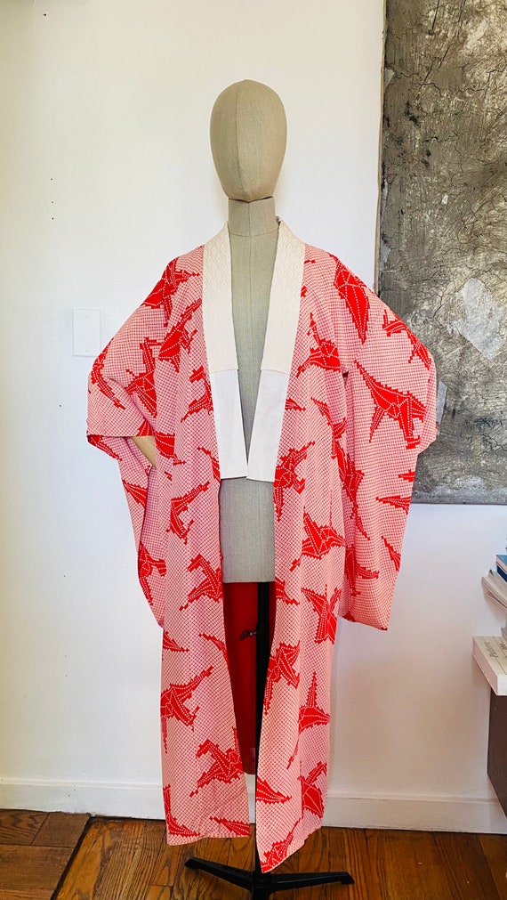 Red and white faux Shibori vintage kimono juban - image 1