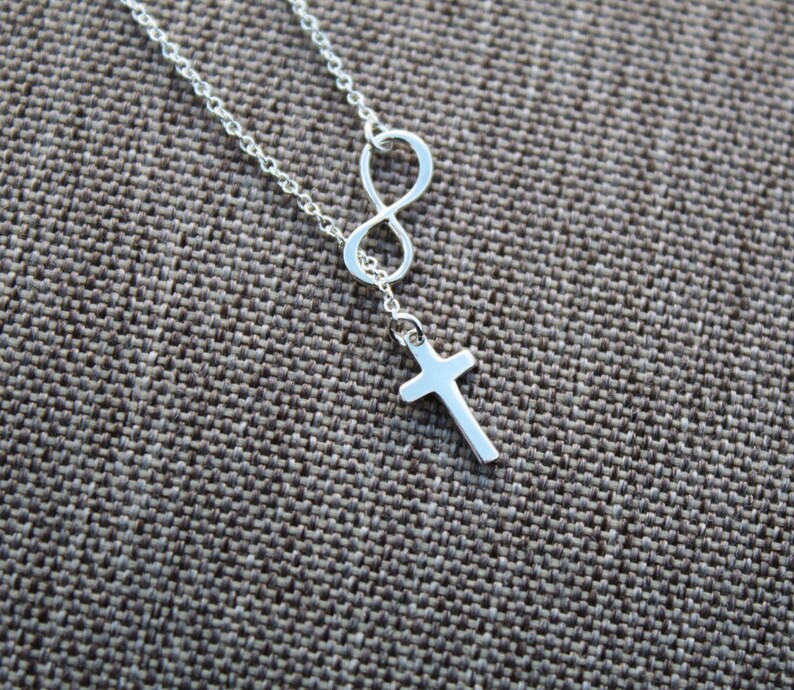 925 Sterling Silver cross necklace Small Infinity Cross Lariat necklace Infinity cross lariat Y necklace Cross Necklace