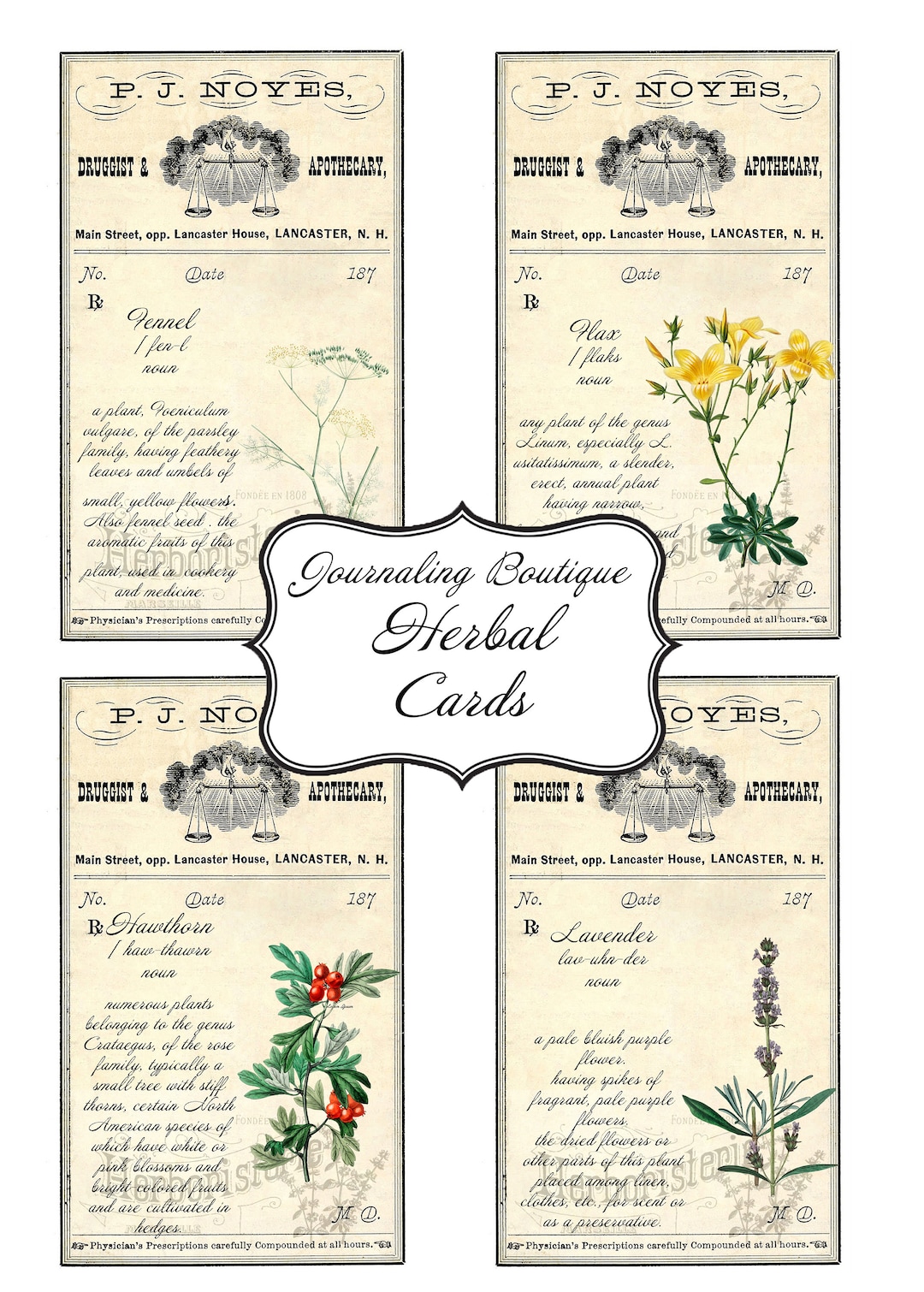 DIGITAL DOWNLOAD Printable 16 Vintage Style Herb Themed Journal Cards ...