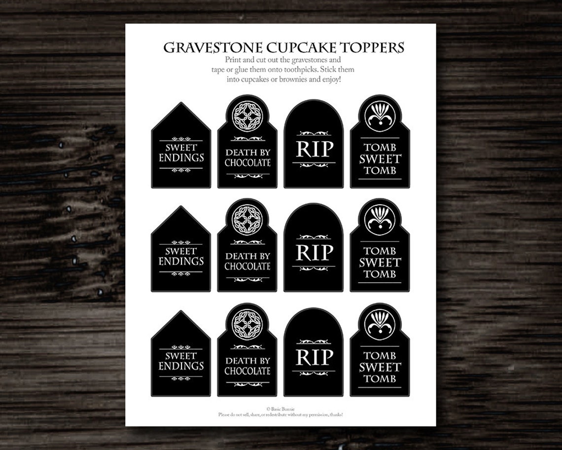 Halloween Gravestone Cupcake Toppers Printable Etsy