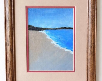 Pintura acrílica original de 5x7 pulgadas / "La marea" (playa náutica) / Lienzo / Firmada / Enmarcada / Barnizada /