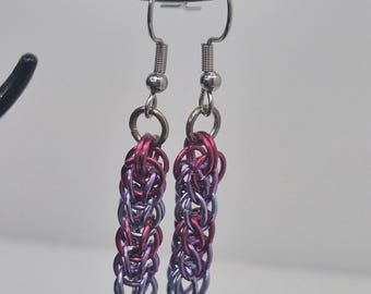 Persian chainmail earrings, pink purple blue