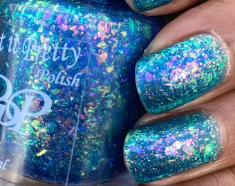 Cheese and Sprinkles, vernis à ongles indé bleu floconneux par Paint it Pretty Polish