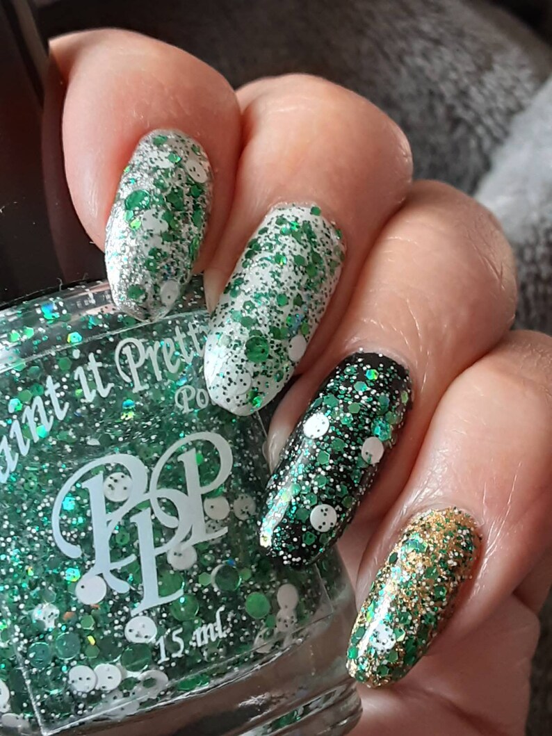 Peppermint green glitter nail polish topper lacquer indie Etsy