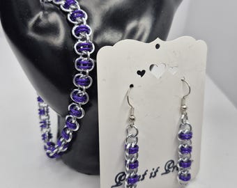 bracelet and earring set, Barrel weave chainmail, chainmaille