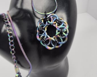 Necklace, rainbow chainmail