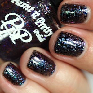 Summer Nights black nail polish,jelly flakie lacquer, indie nail polish, Paint it Pretty Polish