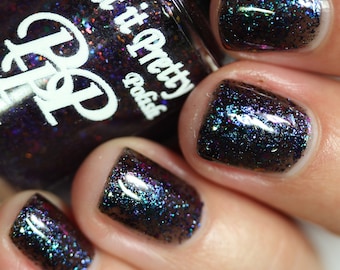Summer Nights black nail polish,jelly flakie lacquer, indie nail polish, Paint it Pretty Polish