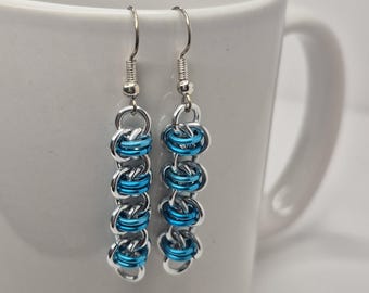 Earrings, barrel weave chainmail