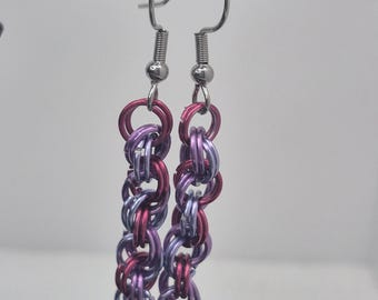 spiral pink, purple, blue chainmail earrings