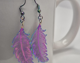 Earrings, rainbow/black circle dangles chainmaille