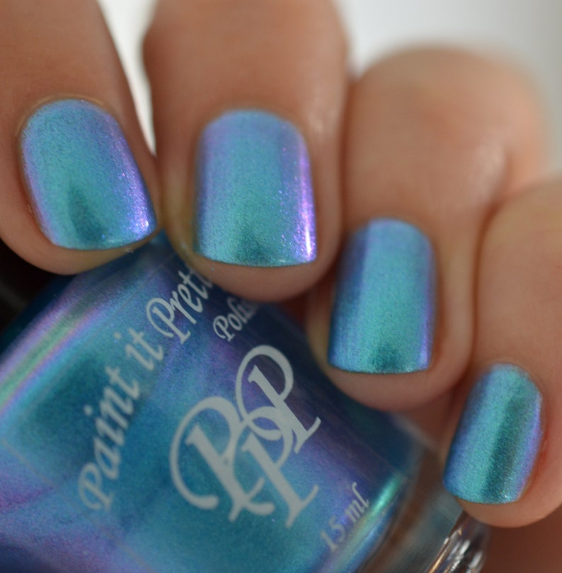 SPOOKY SHOES, Blue shimmer nail polish, lacquer, indie nail polish, Paint it Pretty Polish image 4