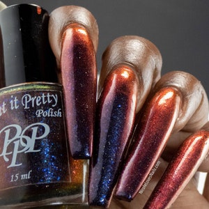 MIDNIGHT GALAXY, black red multichrome nail polish with blue flakes, lacquer, indie nail polish, Paint it Pretty Polish