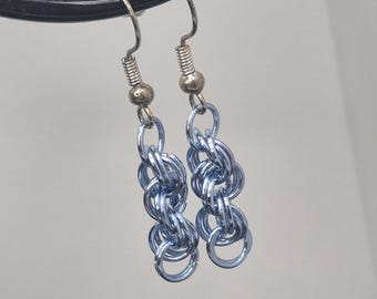 spiral blue chainmail earrings