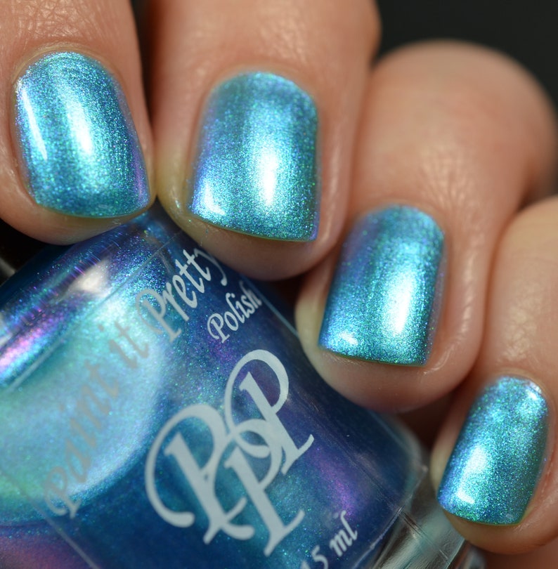 SPOOKY SHOES, Blue shimmer nail polish, lacquer, indie nail polish, Paint it Pretty Polish image 3