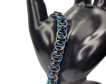 bracelet, multichrome helm weave,  chainmaille