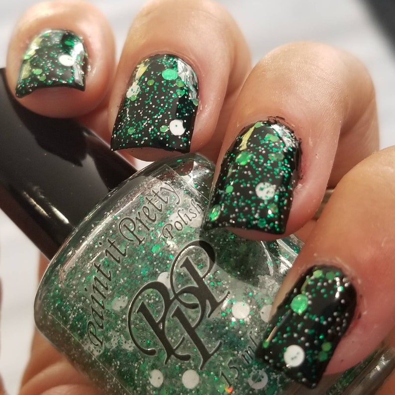 Peppermint green glitter nail polish topper lacquer indie Etsy