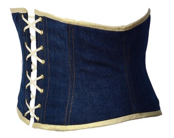 Jeans girdle light denim corset belt with golden sparkle size 10/12 (US) sample sale