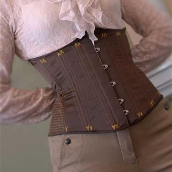 Quilted and flossed corset brown yellow size 10/12 (US) 3- layer