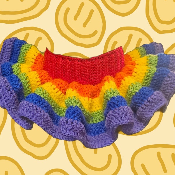 Crochet Rainbow Clown Ruffle Collar MADE TO ORDER
