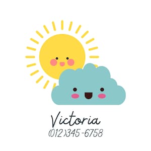 Personalized Sun and Clouds Name Label for Day Care, School, Personal Use