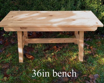 36" Handmade Bench, Indoor Outdoor, Rustic, Cedar, Shaker Bench, Patio Bench, Garden Bench, Deck Bench