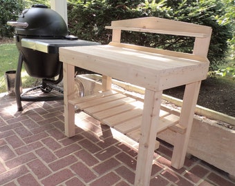 Grill Side Table, Patio Table, Wood Utility Deck Table, Outdoor Console Wood Table, Outdoor Buffet Table