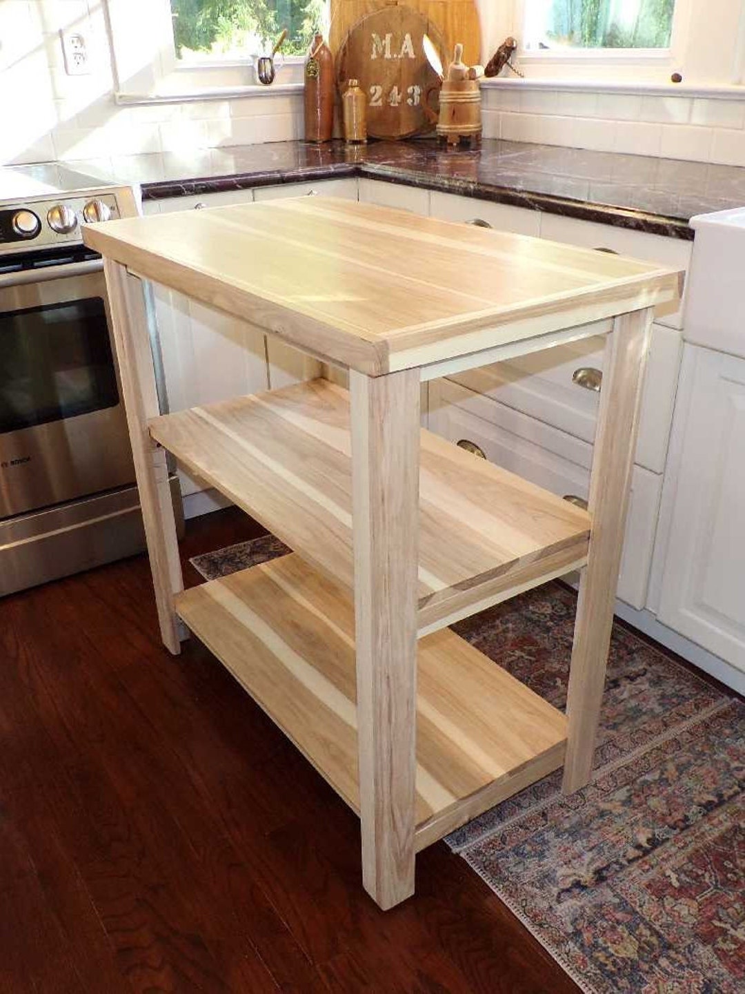 Kitchen Island Prep Table Solid Hickory - Etsy
