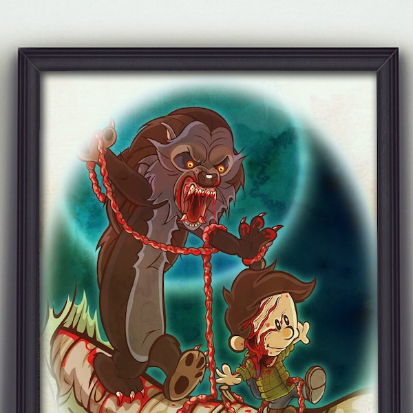 Calvin And Hobbes Meets An American Werewolf In London Art Print, Limited Edition, Signed By Artist