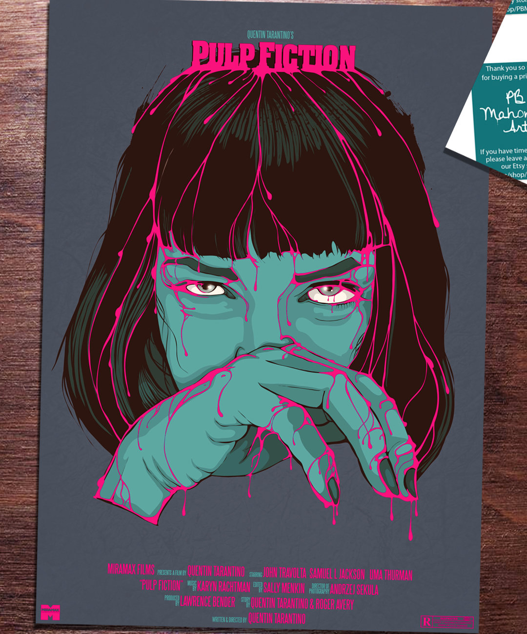 Pulp Fiction Mia Wallace Art Print, Limited Edition, Signed by Artist 
