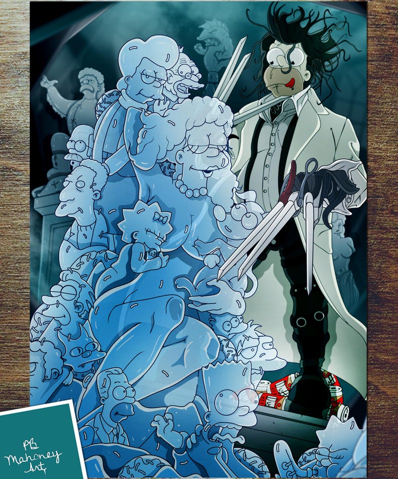 Edward Scissorhands Simpsons Style Art Print, Limited Edition, Signed