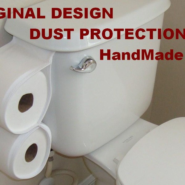 Spandex Fabric hanger HOLDER for tank up to two Giant or  Mega Rolls of toilet Paper - Original Design - HandMade in USA