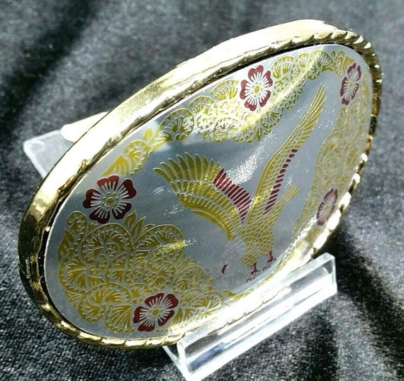 FLYING EAGLE Belt BUCKLE 3 1//4/" Glossy Oval TRi-Color with Rope Edge