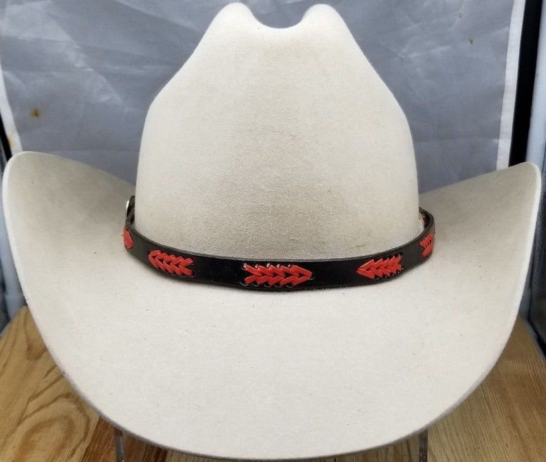 BLACK HATBAND Genuine Leather with RED Braided Leather and 3-piece Silver Buckle Set Cowboy Hats Hat Band Vintage Western Design