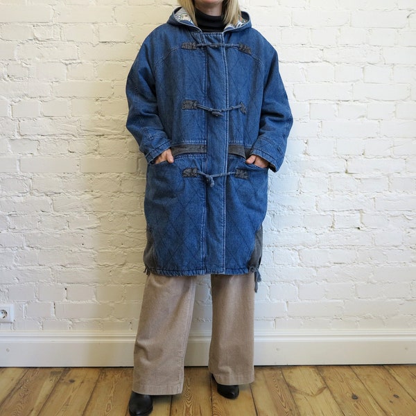 Parka en jean vintage des années 80 pour femmes bleu denim veste chaude manteau en jean veste zippée jean manteau longue veste en jean à capuche manteau en jean grande taille