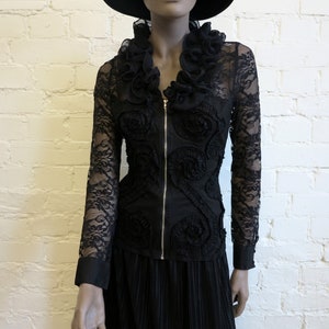 Black Lace Blouse Black Corset Blouse Ruffled Lace Top Long Sleeve Top Coctail Evening Victorian Blouse Small Size