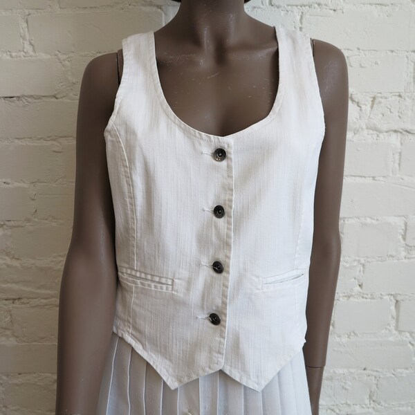White Denim Vest Etsy