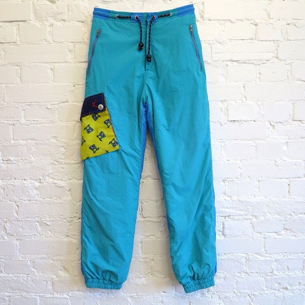 Vintage Blue Womens Ski Pants Blue Ski Suit Pants Snowboard High Waist Sporty Trousers Medium Size