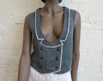 Damen Grau Weste Baumwolle Grau Weste Gilet für Frauen Steampunk Weste Formelle Weste Zweireiher Weste Kleine Größe