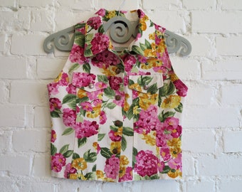 Floral Print Womens Vest Womens Cotton Vest Stretchy Multicolor Cotton Vest Medium Size