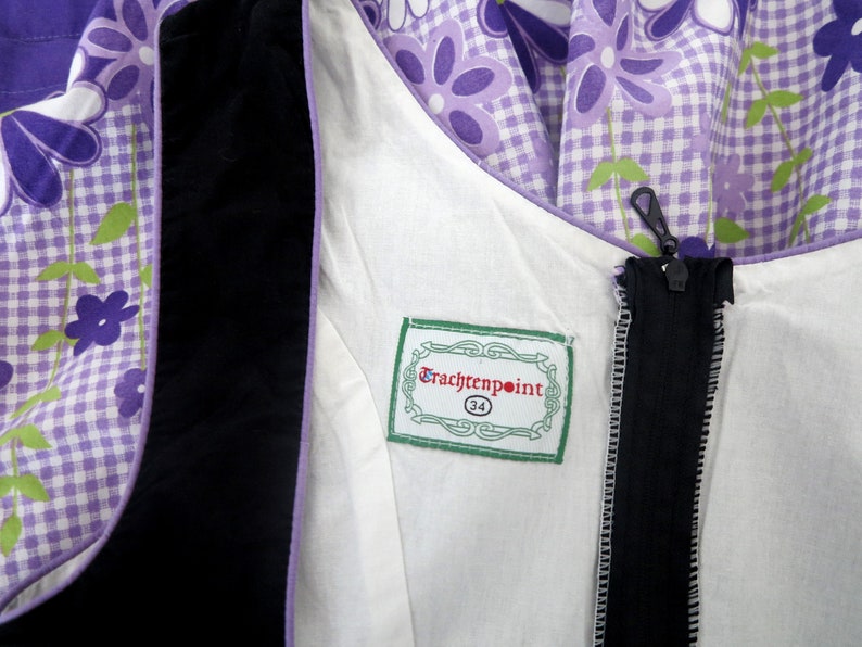 Purple Checkered Dirndl Dress Austrian Gown Alpen Style German Bavarian Dress Velvet Corset Dress Folk Sarafan Oktoberfest Dress XS Size