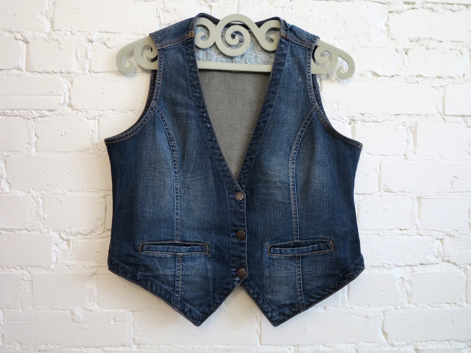 Blue Denim Vest Womens Vest Fitted Jeans Waistcoat Country Etsy